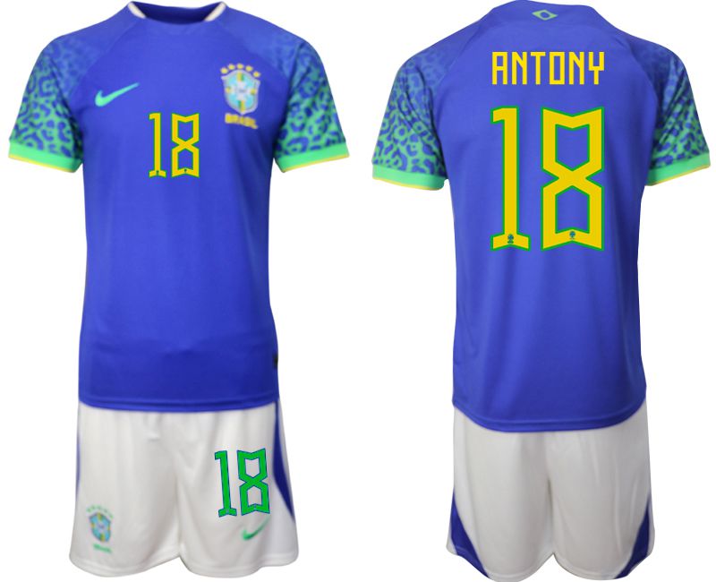 Men 2022 World Cup National Team Brazil away blue 18 Soccer Jerseys